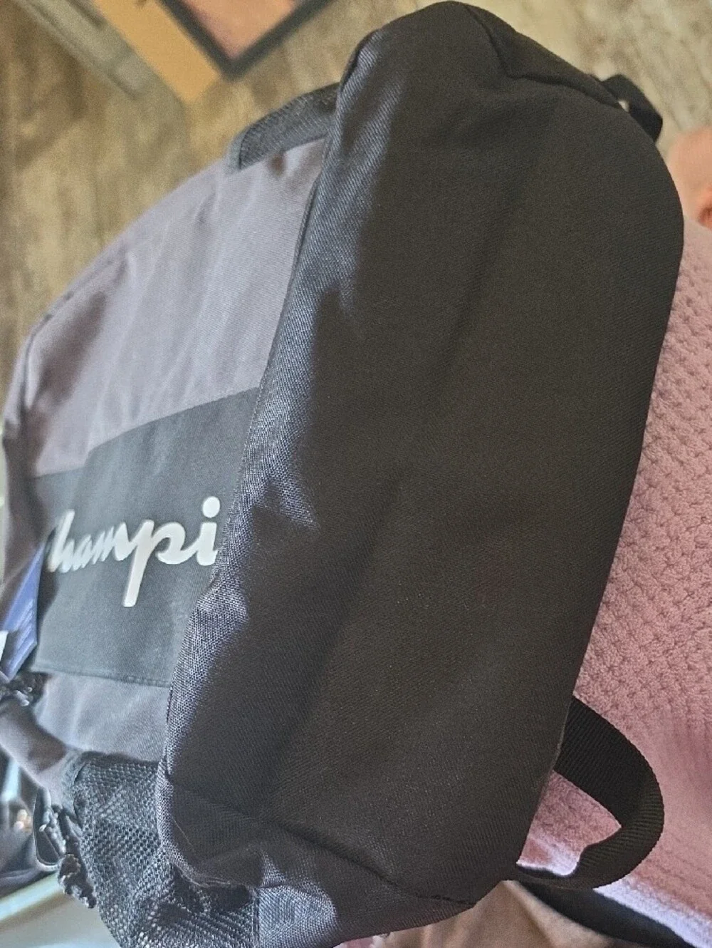 Champion Black and Gray Script Logo Backpack